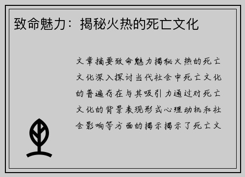 致命魅力：揭秘火热的死亡文化